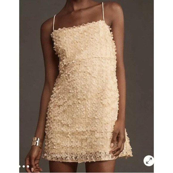 Anthropologie Peach 3D Floral Embellished Mini Dress Sz S With Pockets - Picture 1 of 13